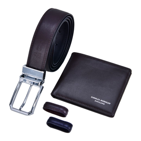 Nappa Leather Wallet & Full Nappa Belt (Silver Buckle) Gift Set 